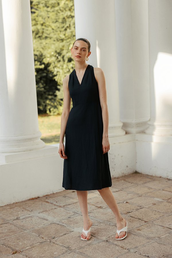 *BACKORDER* MADDY HALTER NECK LINEN MIDI DRESS