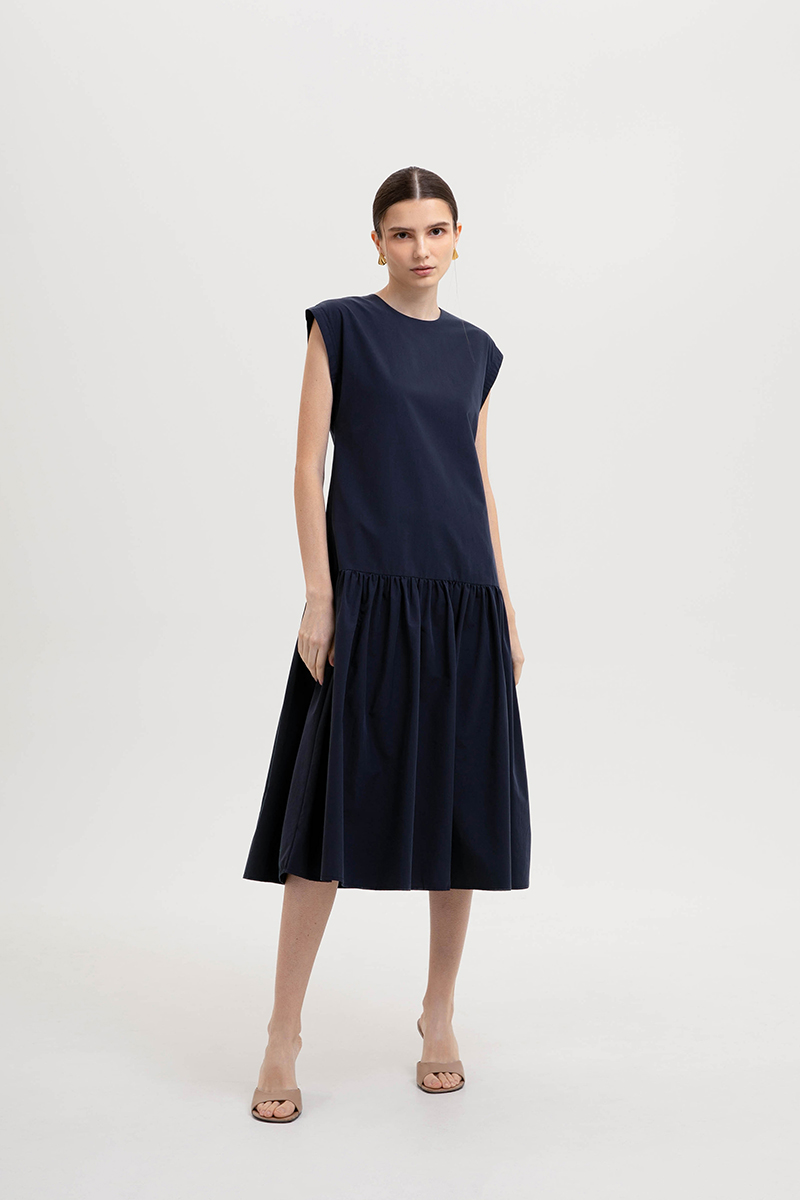 NAREEN CAP SLEEVE DROPWAIST DRESS