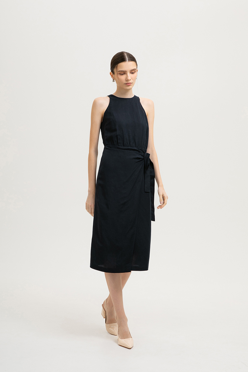 DIANNA WRAP LINEN MIDI DRESS