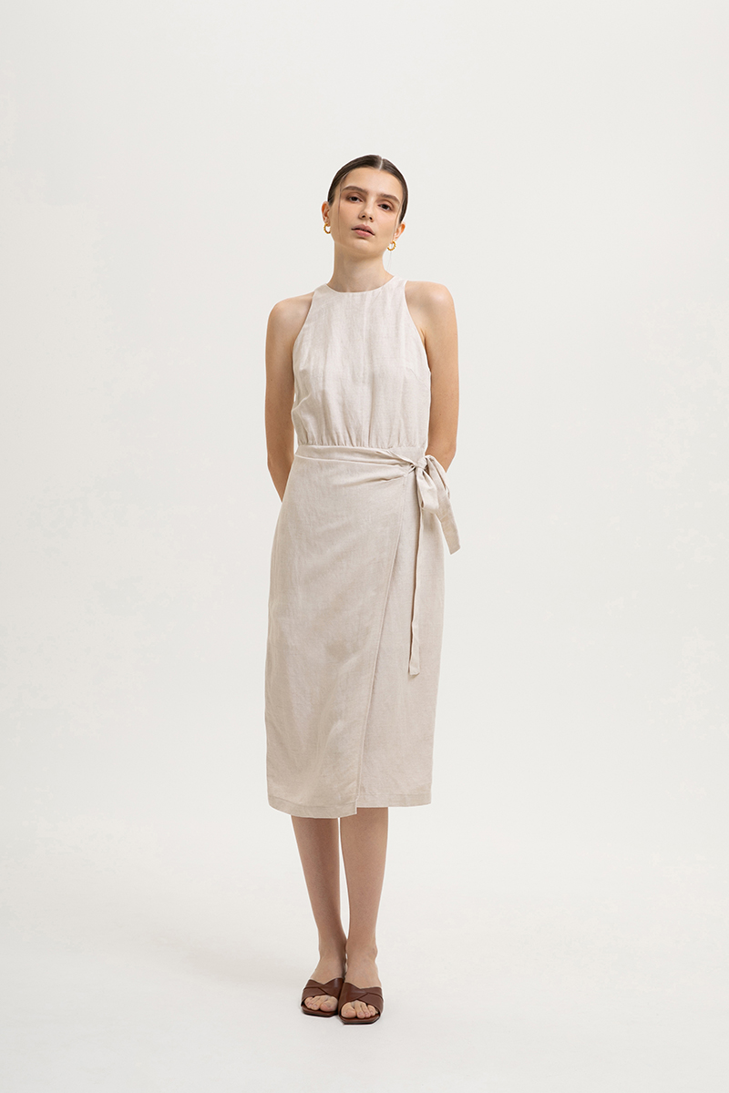 DIANNA WRAP LINEN MIDI DRESS