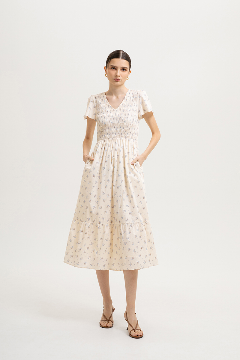 OCTAVIA FLORAL PRINT SMOCKED DRESS