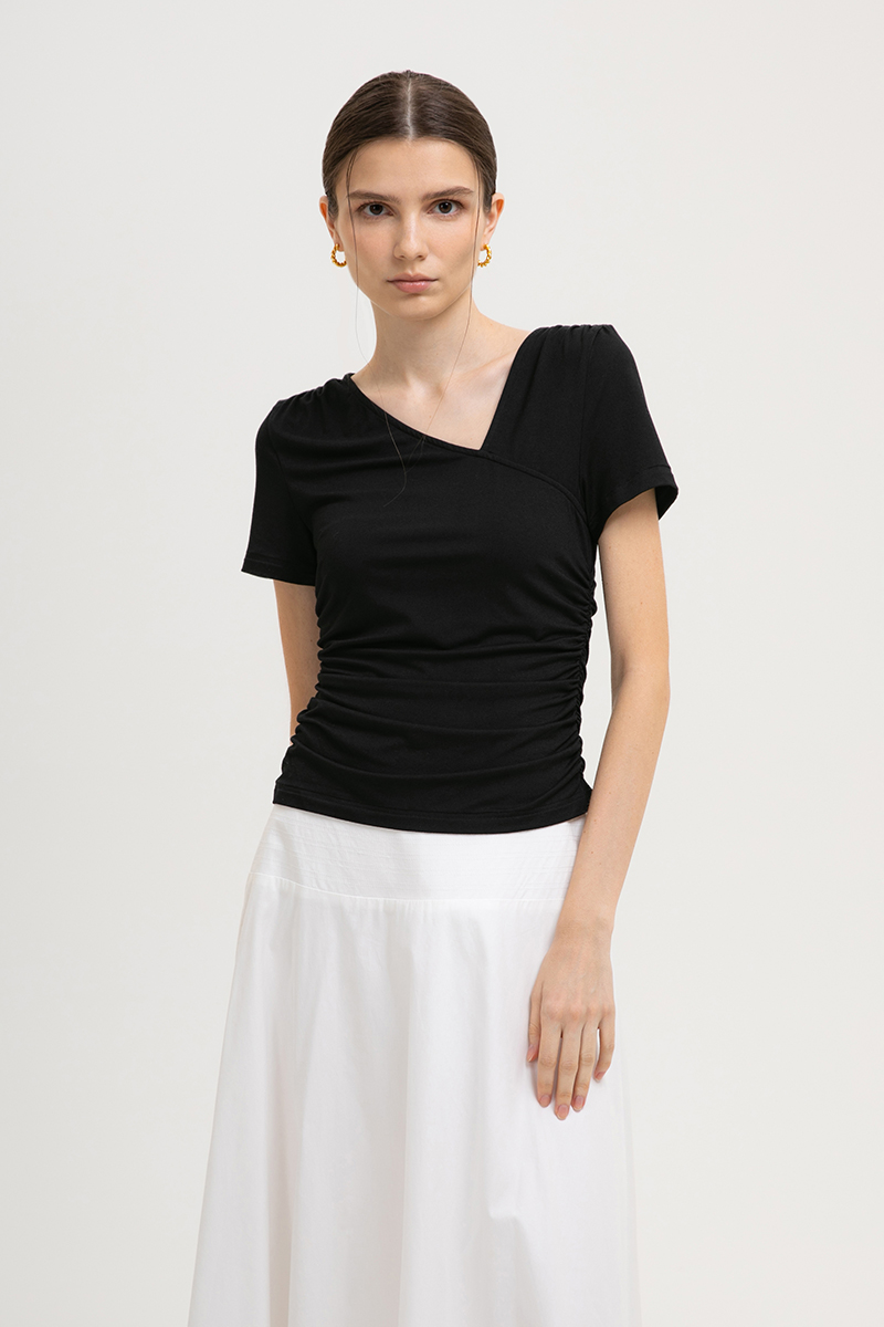 ELIANE RUCHED ASYMMETRIC MODAL TEE
