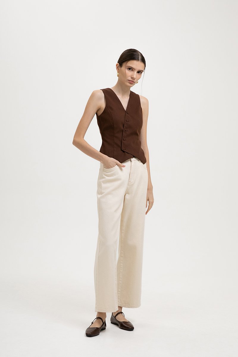 *BACKORDER* OLIVIA ASYMMETRIC VEST LINEN TOP