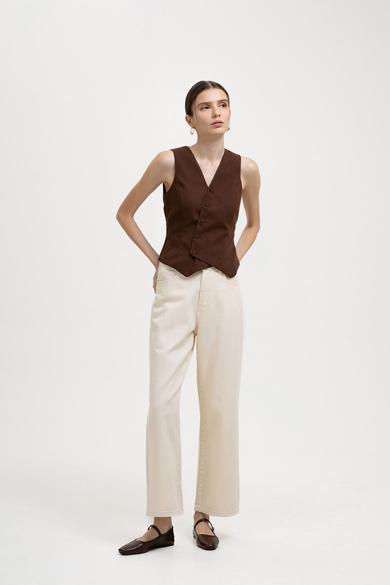 *BACKORDER* OLIVIA ASYMMETRIC VEST LINEN TOP