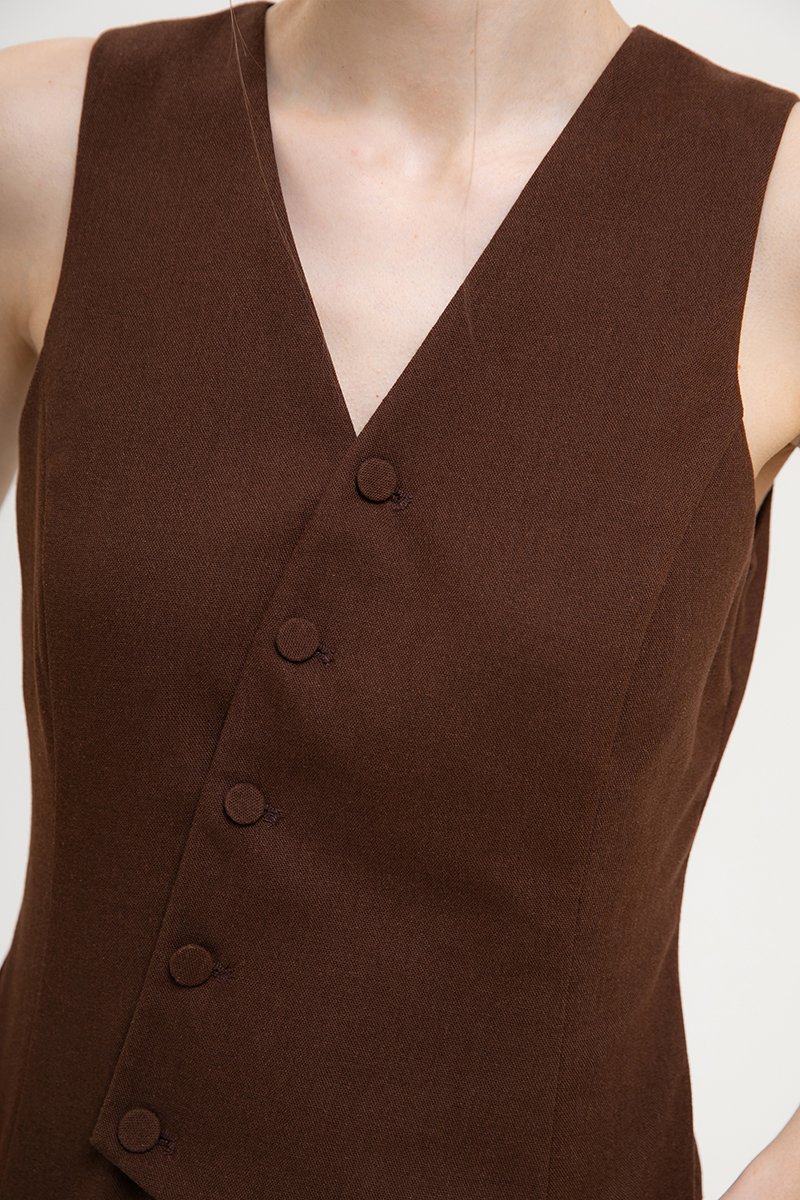 *BACKORDER* OLIVIA ASYMMETRIC VEST LINEN TOP