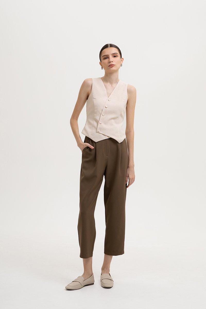 *BACKORDER* OLIVIA ASYMMETRIC VEST LINEN TOP