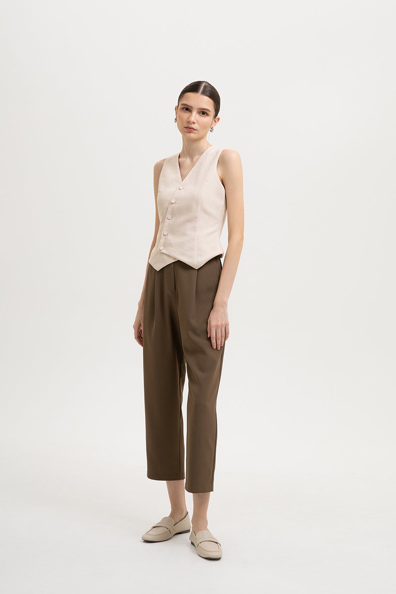 *BACKORDER* OLIVIA ASYMMETRIC VEST LINEN TOP