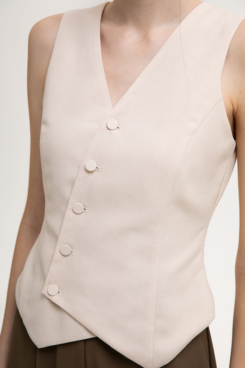 *BACKORDER* OLIVIA ASYMMETRIC VEST LINEN TOP