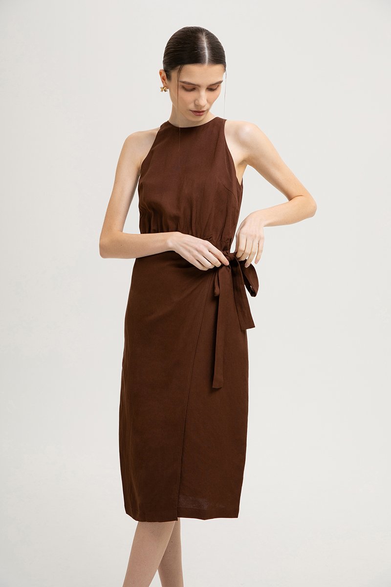 DIANNA WRAP LINEN MIDI DRESS