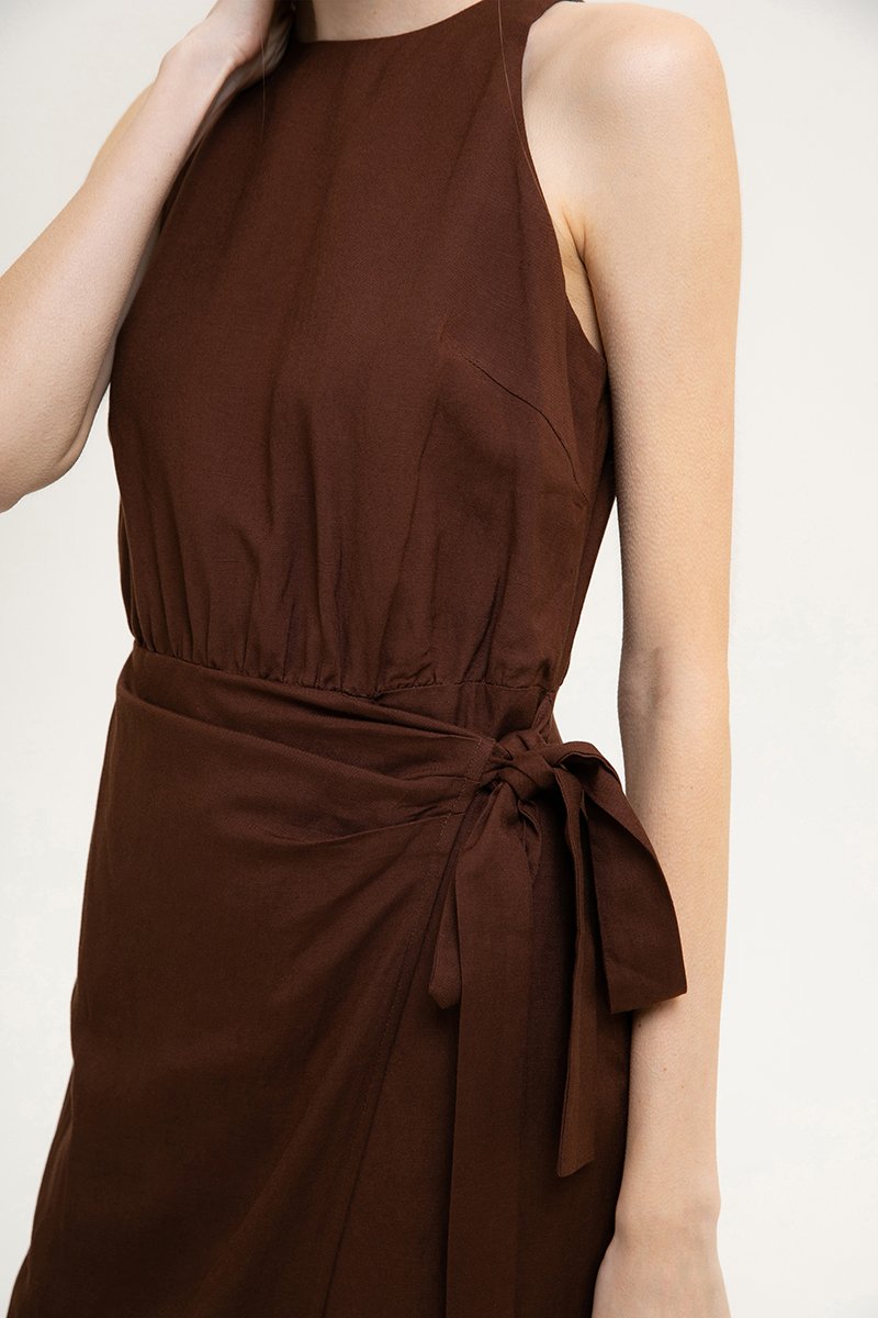 DIANNA WRAP LINEN MIDI DRESS