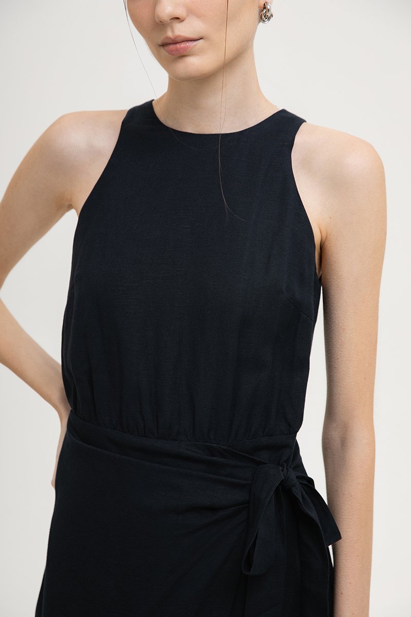 DIANNA WRAP LINEN MIDI DRESS