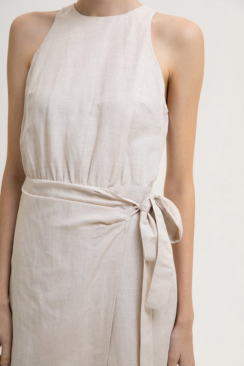 DIANNA WRAP LINEN MIDI DRESS