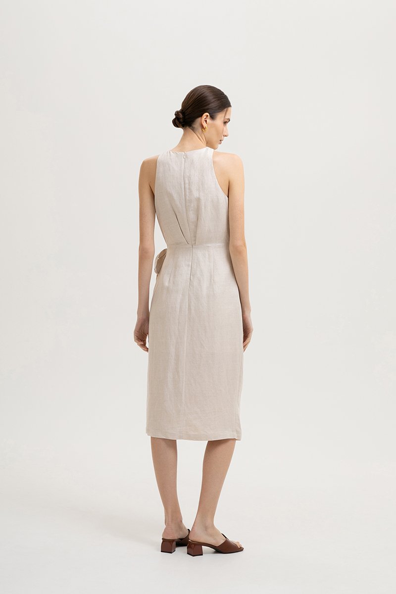DIANNA WRAP LINEN MIDI DRESS