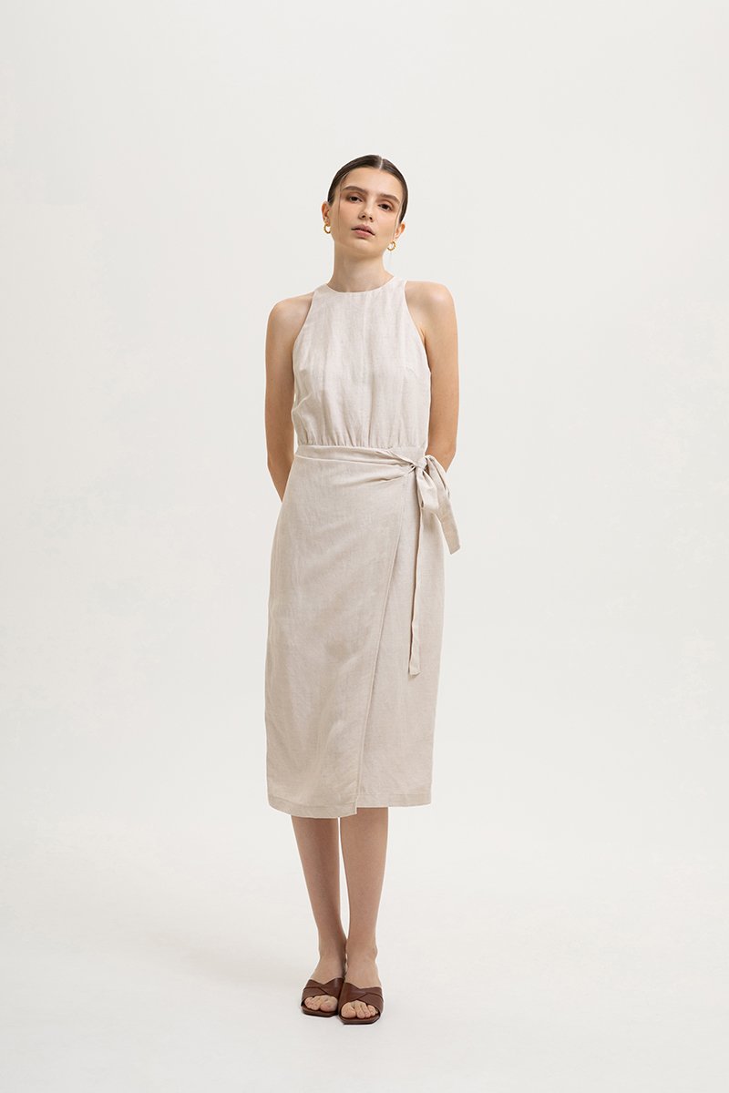 DIANNA WRAP LINEN MIDI DRESS