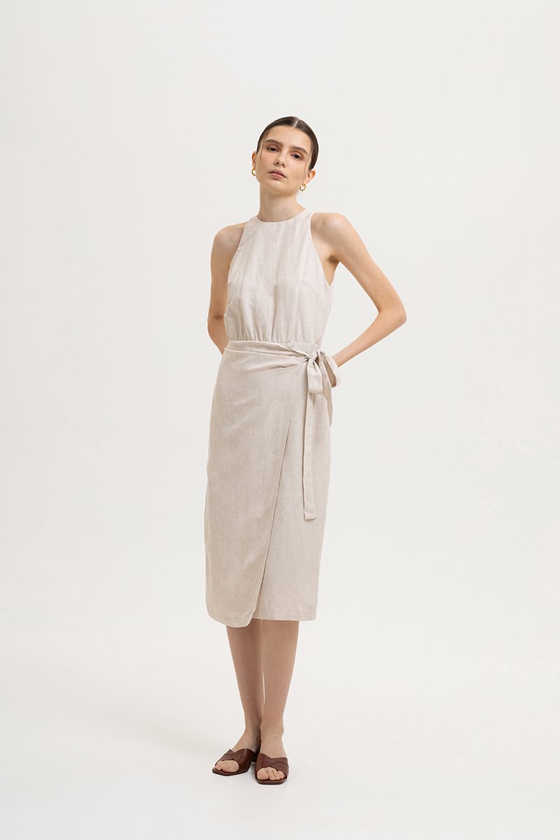 DIANNA WRAP LINEN MIDI DRESS