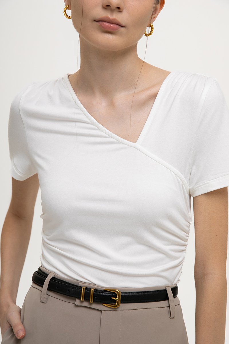 ELIANE RUCHED ASYMMETRIC MODAL TEE