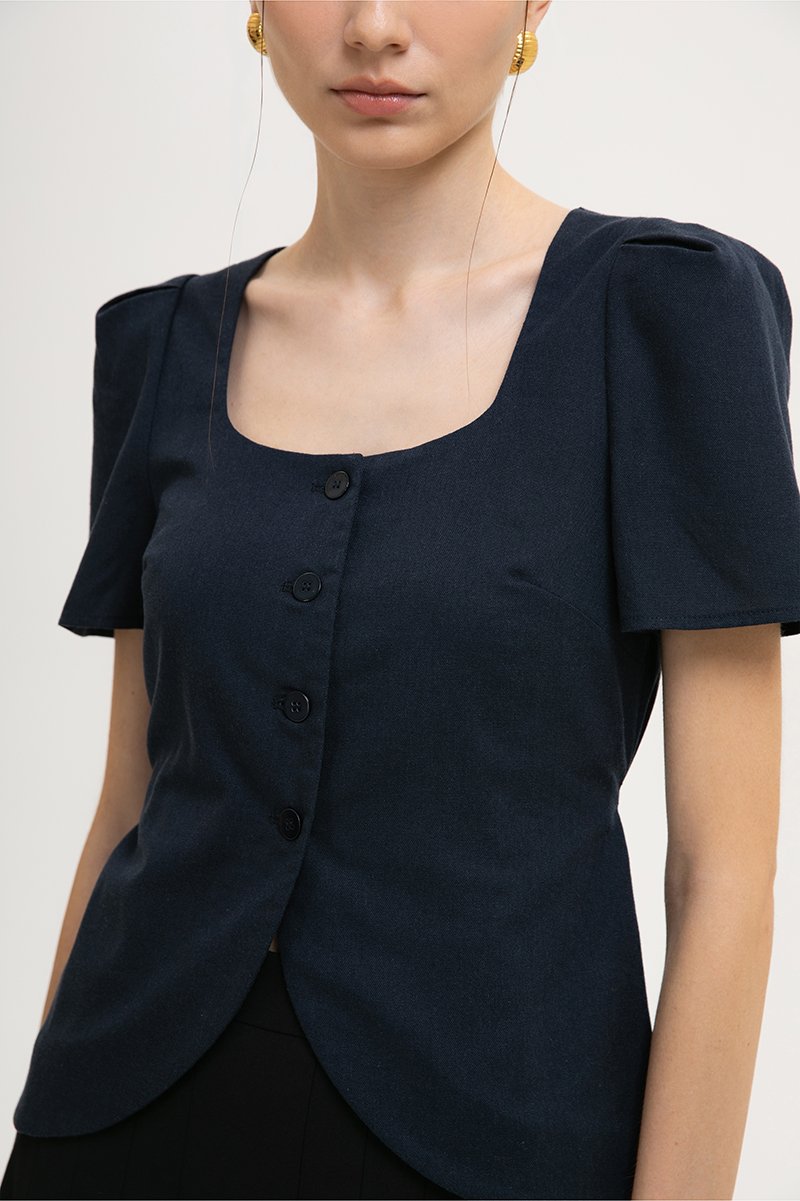 RAQUEL SHORT SLEEVE VEST LINEN TOP