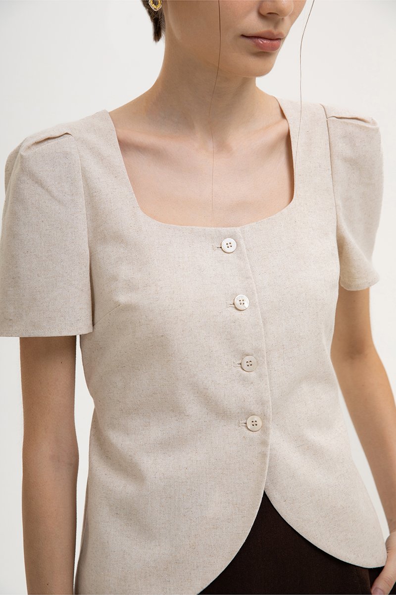 RAQUEL SHORT SLEEVE VEST LINEN TOP