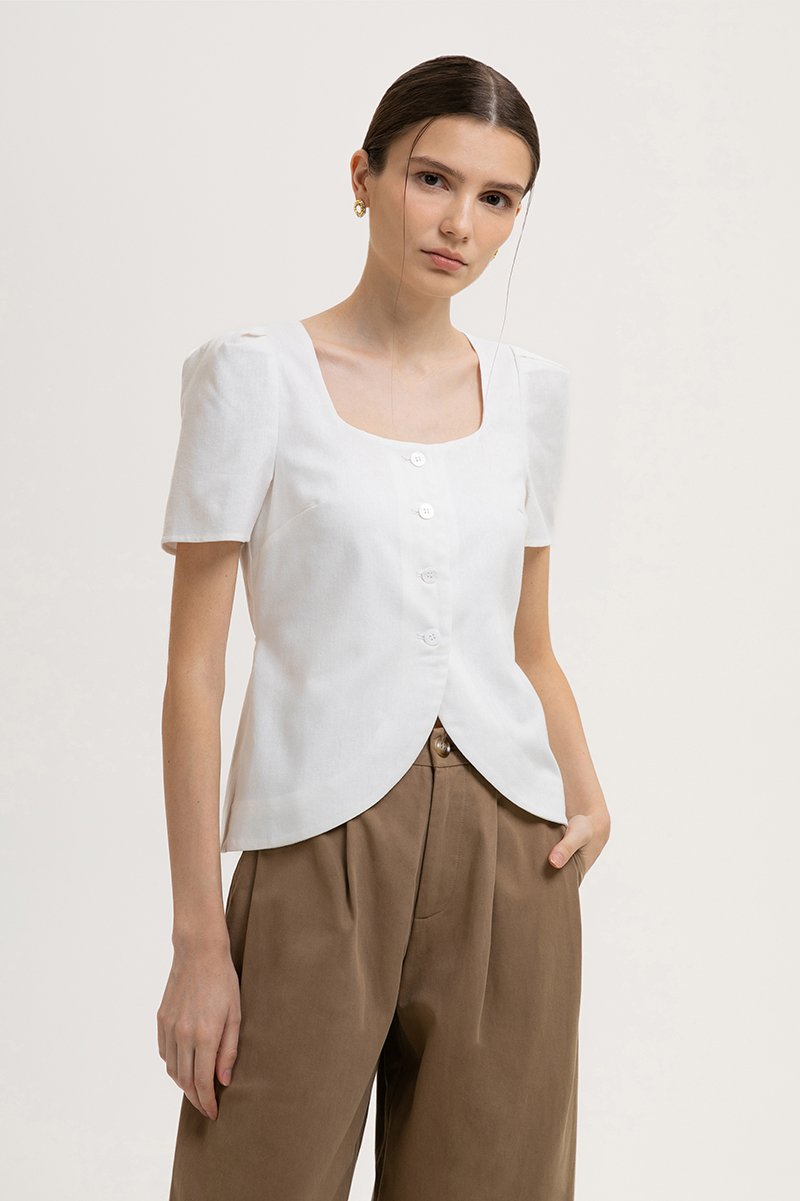 RAQUEL SHORT SLEEVE VEST LINEN TOP