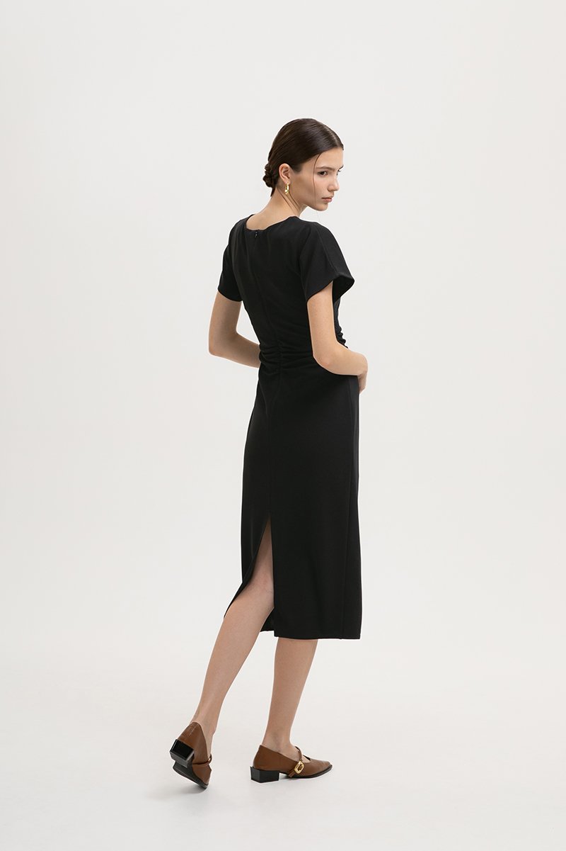 CAMELLIA RUCHED MIDI DRESS