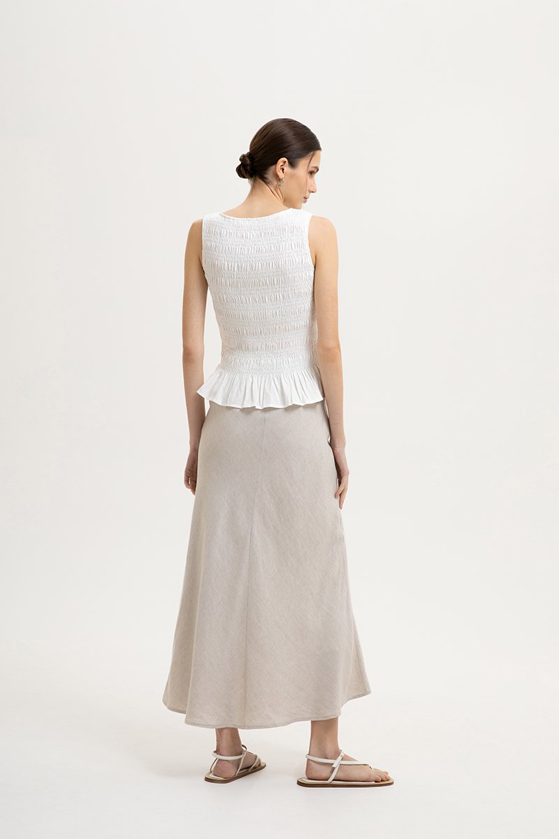 NIKKI SMOCKED LINEN TOP