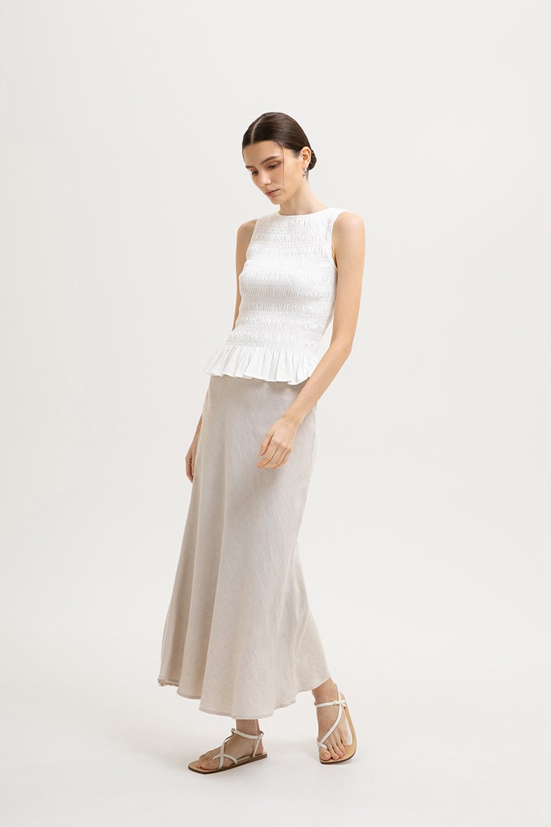 NIKKI SMOCKED LINEN TOP
