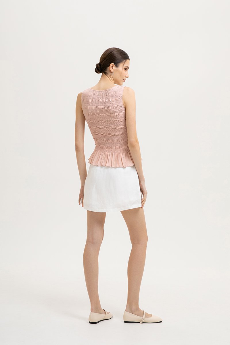 NIKKI SMOCKED LINEN TOP