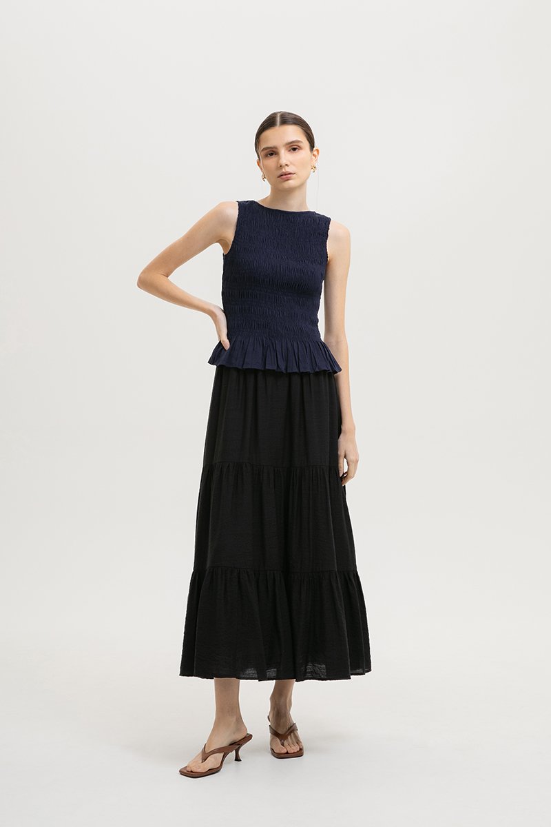 NIKKI SMOCKED LINEN TOP
