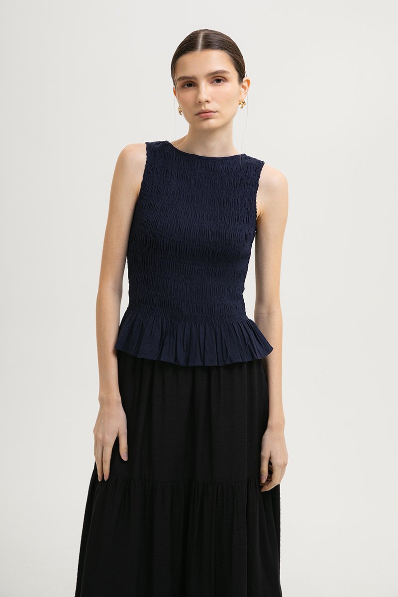 NIKKI SMOCKED LINEN TOP