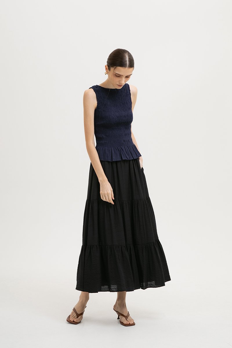 NIKKI SMOCKED LINEN TOP