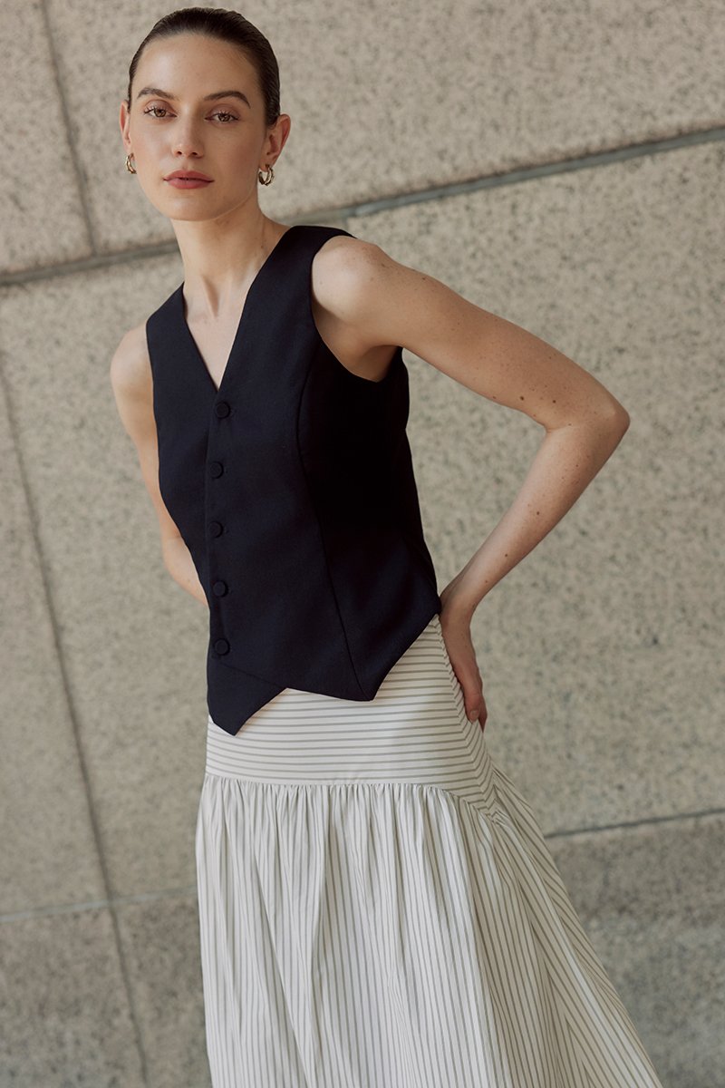 *BACKORDER* OLIVIA ASYMMETRIC VEST LINEN TOP