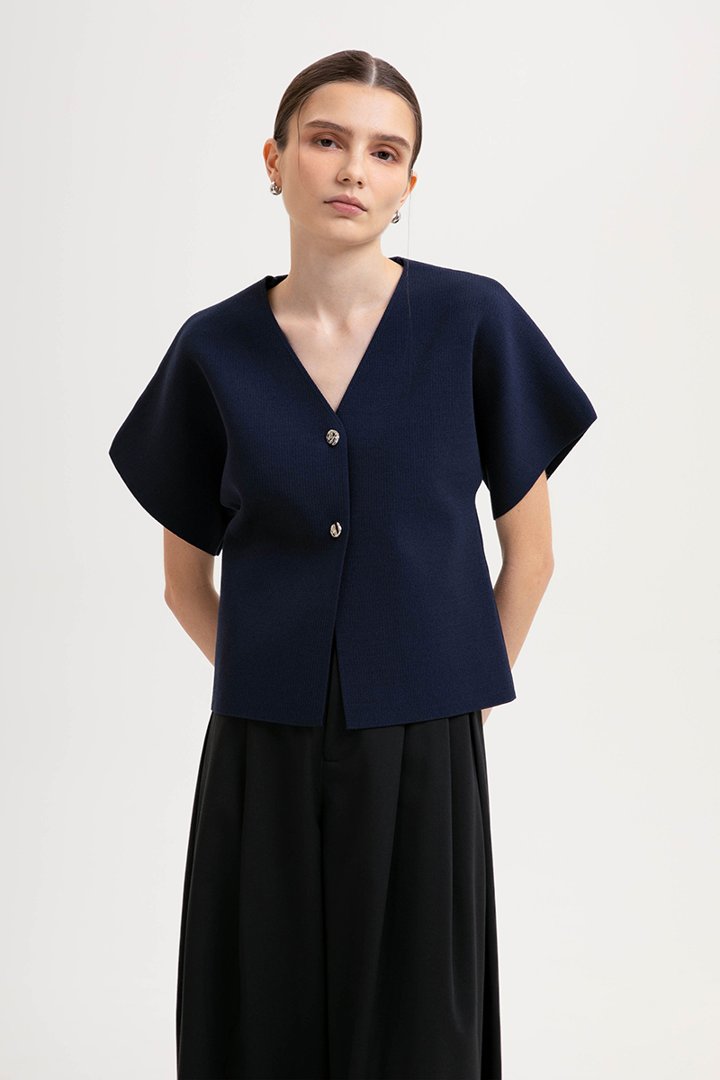 OPHELIA SILVER BUTTON KNIT TOP