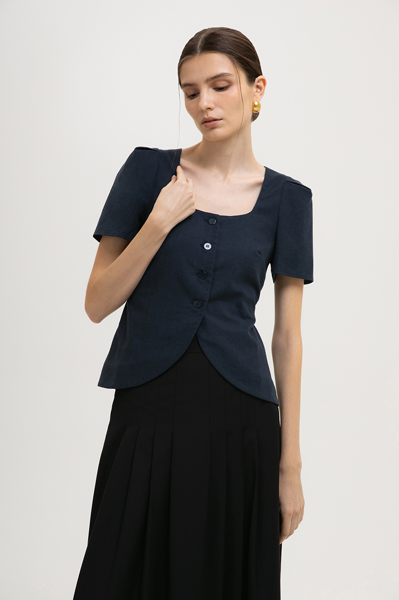 RAQUEL SHORT SLEEVE VEST LINEN TOP