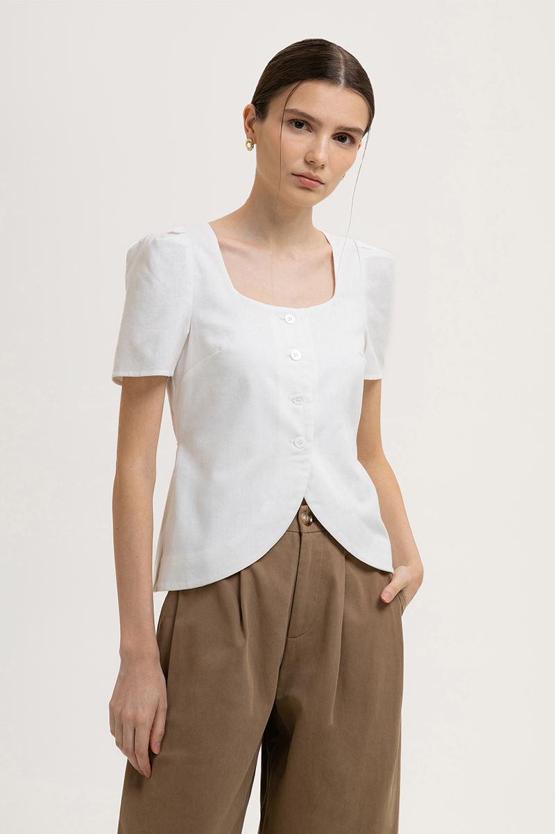 RAQUEL SHORT SLEEVE VEST LINEN TOP