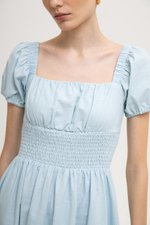 GABRIELLE PUFF SLEEVE LINEN MIDI DRESS