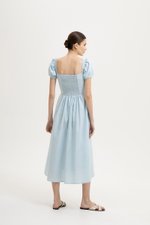 GABRIELLE PUFF SLEEVE LINEN MIDI DRESS