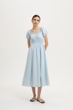GABRIELLE PUFF SLEEVE LINEN MIDI DRESS