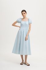 GABRIELLE PUFF SLEEVE LINEN MIDI DRESS