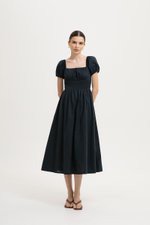 GABRIELLE PUFF SLEEVE LINEN MIDI DRESS