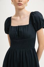 GABRIELLE PUFF SLEEVE LINEN MIDI DRESS