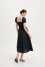 GABRIELLE PUFF SLEEVE LINEN MIDI DRESS