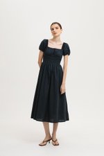 GABRIELLE PUFF SLEEVE LINEN MIDI DRESS