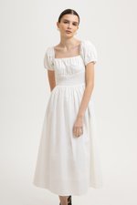 GABRIELLE PUFF SLEEVE LINEN MIDI DRESS