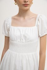 GABRIELLE PUFF SLEEVE LINEN MIDI DRESS
