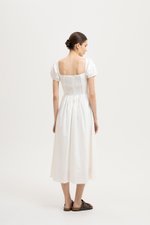 GABRIELLE PUFF SLEEVE LINEN MIDI DRESS