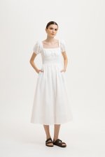 GABRIELLE PUFF SLEEVE LINEN MIDI DRESS
