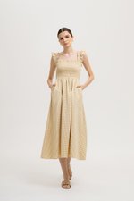 DESIREE SMOCKED FLUTTER SLEEVE GINGHAM DRESS