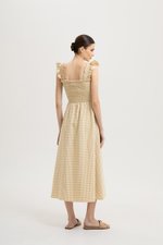 DESIREE SMOCKED FLUTTER SLEEVE GINGHAM DRESS