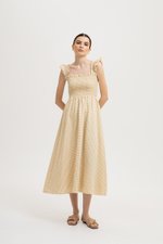 DESIREE SMOCKED FLUTTER SLEEVE GINGHAM DRESS