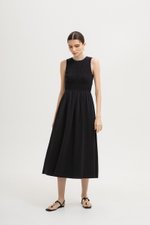 NICOLE SMOCKED LINEN MIDI DRESS